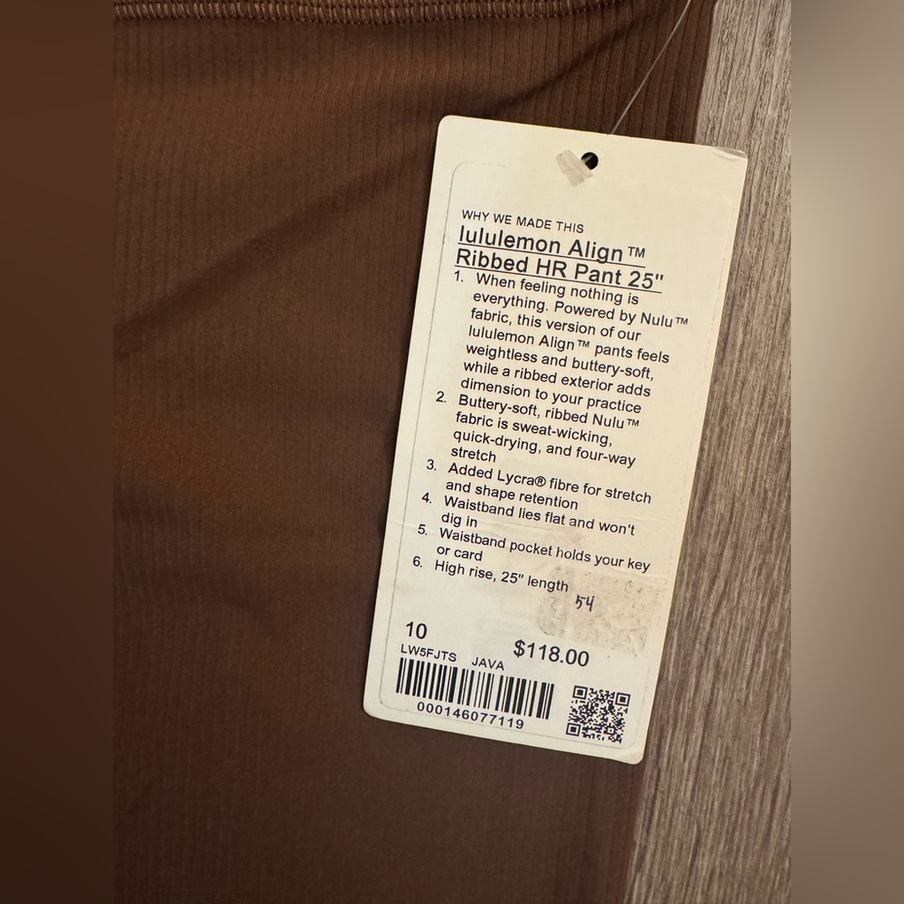 New with tags Lululemon Align high rise ribbed pant 25”. Java. Brown. Size 10. - Picture 5 of 11